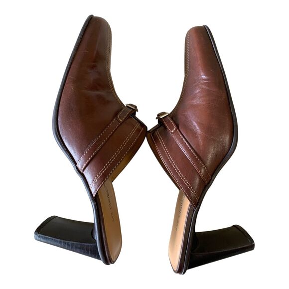 Liz Claiborne Slip On Mules 6.5 Brown Leather Slides Block Heel Rich Mom Office - Picture 7 of 15